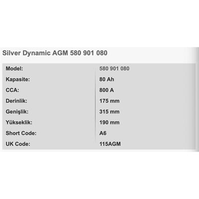 VARTA A6/F21 SILVER DYNAMIC 12V 80AH AKU Start-Stop AGM