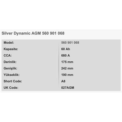 VARTA A8/D52 SILVER DYNAMIC 12V 60AH AKU Start-Stop AGM