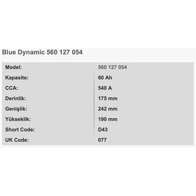 VARTA D43 BLUE DYNAMIC 12V 60AH AKU