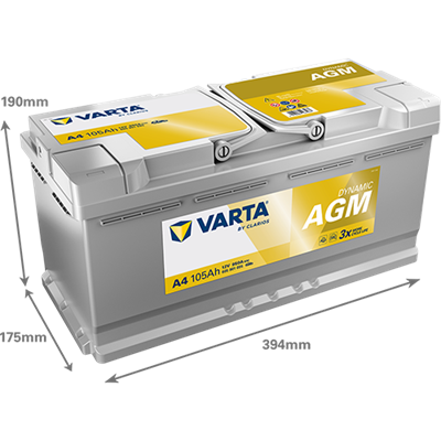 VARTA Dynamic AGM 12V 105Ah 950 CCA – Start-Stop ve xEV Uyumlu Akü
