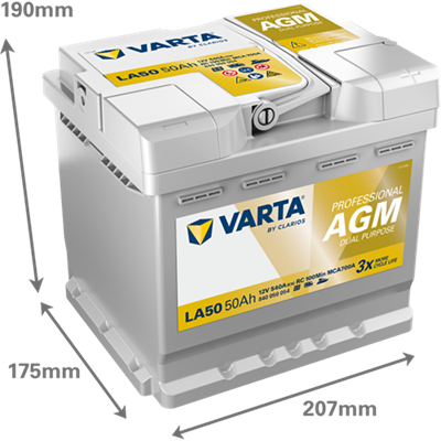 VARTA Dynamic AGM 12V 50Ah 540 CCA – Start-Stop ve xEV Uyumlu Akü