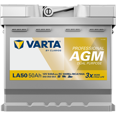 VARTA Dynamic AGM 12V 50Ah 540 CCA – Start-Stop ve xEV Uyumlu Akü
