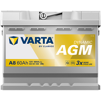 VARTA Dynamic AGM 12V 60Ah 680 CCA – Start-Stop ve xEV Uyumlu Akü