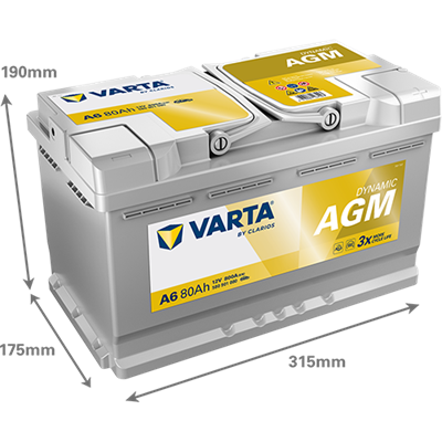 VARTA Dynamic AGM 12V 80Ah 800 CCA – Start-Stop ve xEV Uyumlu Akü