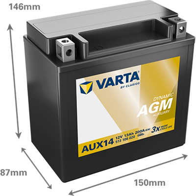 VARTA Dynamic AUX 12V 13Ah 200 A – Küçük Araç ve Motosiklet AGM Akü