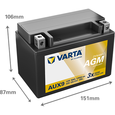 VARTA Dynamic AUX 12V 9Ah 130 A – Küçük Araç ve Motosiklet AGM Akü