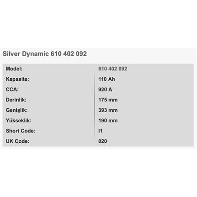 VARTA I1 SILVER DYNAMIC 12V 110AH AKU