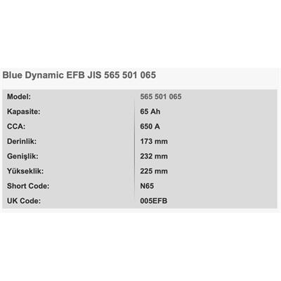 VARTA N65 BLUE DYNAMIC 12V 65AH EFB AKU