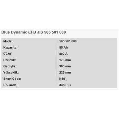 VARTA N85 BLUE DYNAMIC 12V 85AH EFB AKU