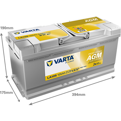 VARTA Professional AGM 12V 105Ah 950A – LA105 (840105095) | Marin ve Karavan Aküsü