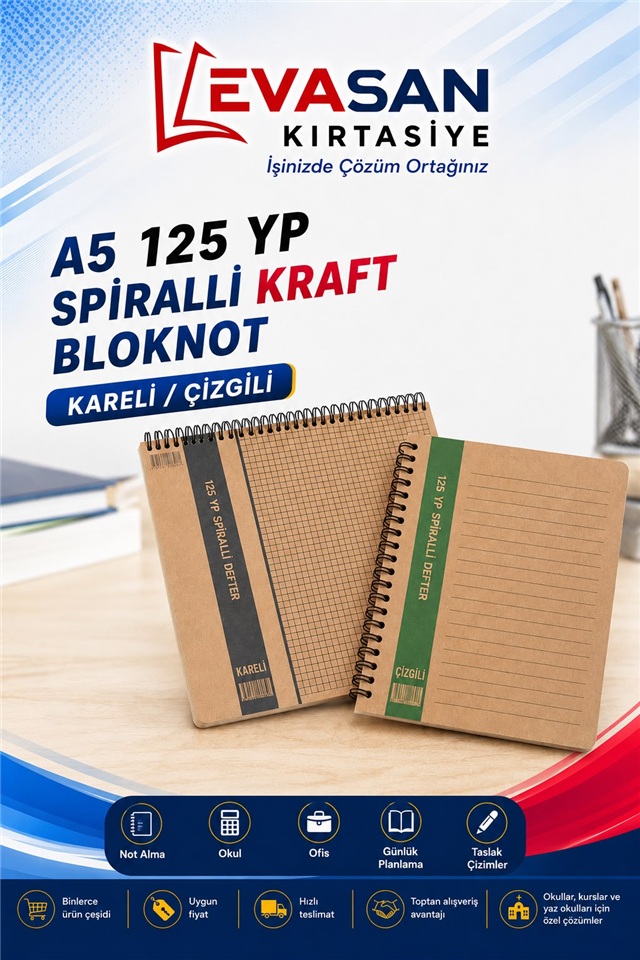 A5 125 YP SPİRALLİ ÇİZGİLİ KRAFT BLOKNOT 