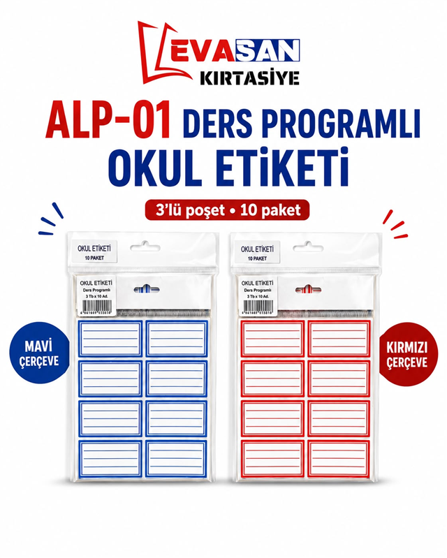 ALP-01 DERS PROGRAMLI 3 LÜ OKUL ETİKETİ PK:12 Lİ