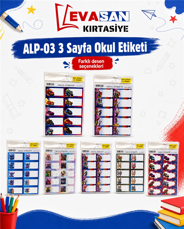 ALP-03 3 SAYFA OKUL ETİKETİ PK:12 Lİ 