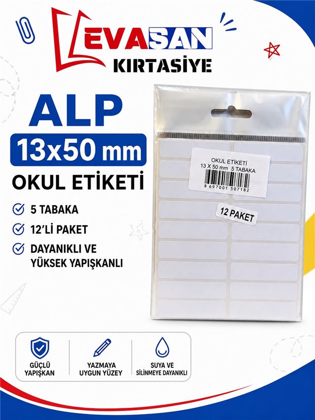 ALP 13X50 MM OKUL ETİKETİ 5 YAPRAK PK:12 Lİ