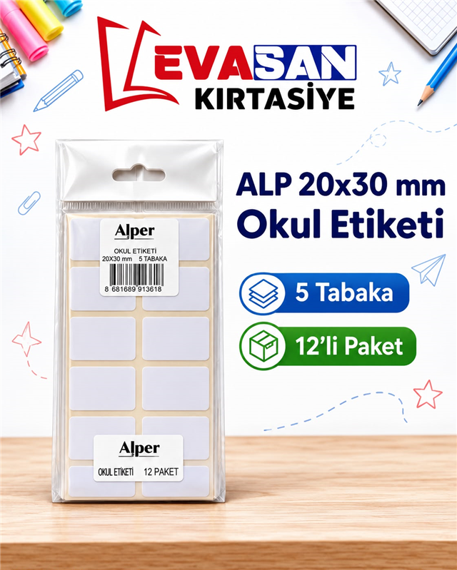 ALP 20X30 MM OKUL ETİKETİ 5 TABAKA PK:12 Lİ 