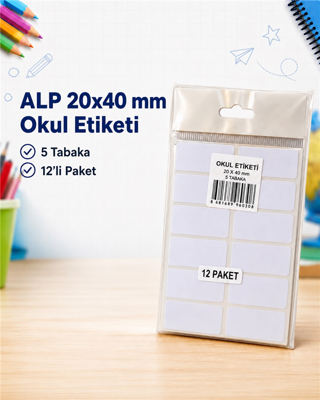 ALP 20X40 MM OKUL ETİKETİ 5 TABAKA PK:12 Lİ