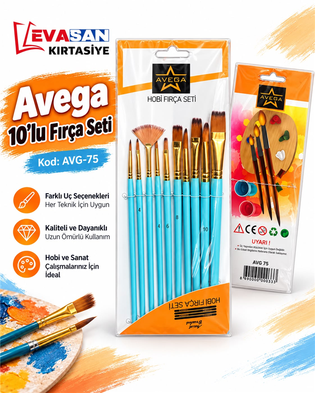 AVEGA 10 LU FIRÇA SETİ AVG-75 PAKET:12 Lİ