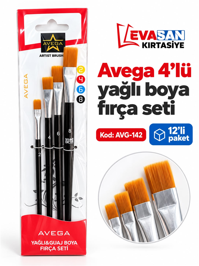 AVEGA 4 LÜ YAĞLI FIRÇA SETİ AVG-142 PAKET 12 Lİ
