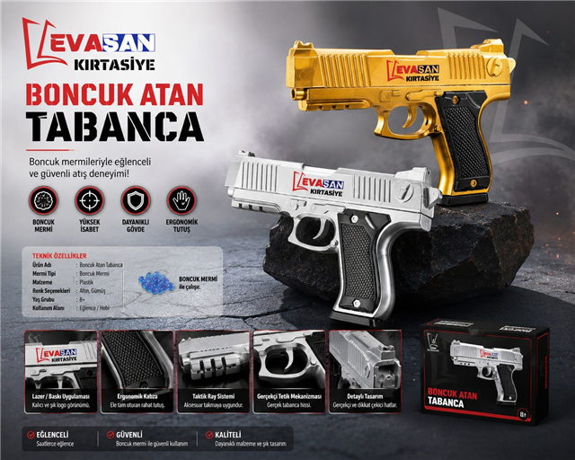 BONCUK ATAN GOLD VE SİLVER TABANCA 21cm x 15cm PK: 12 Lİ