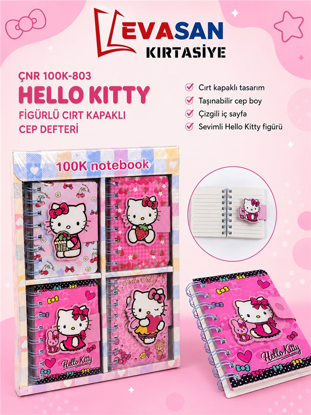 ÇNR 100K-803 HELLO KİTTY FİGÜRLÜ CEP DEFTERİ 20 Lİ PK*480