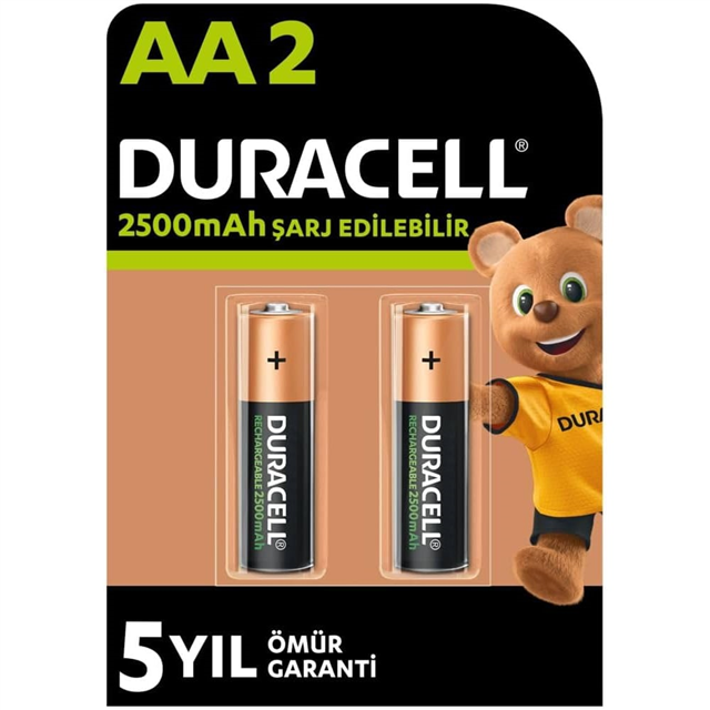 DURACELL AA 2500 MAH. KALEM 2 Lİ PİL ŞARJ EDİLEBİLİR