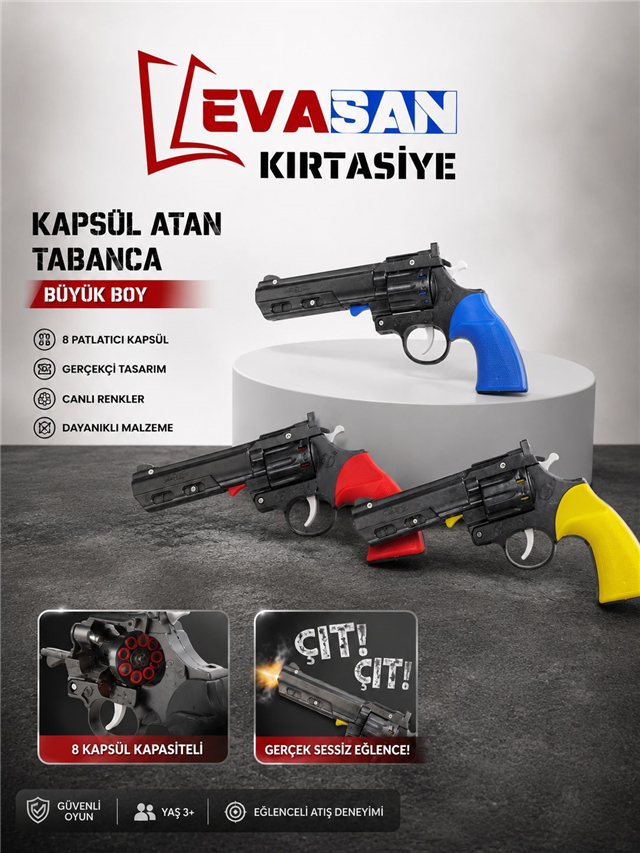 KAPSÜL ATAN MANTAR TABANCA BÜYÜK BOY 22cm X 12cm PK:12 Lİ