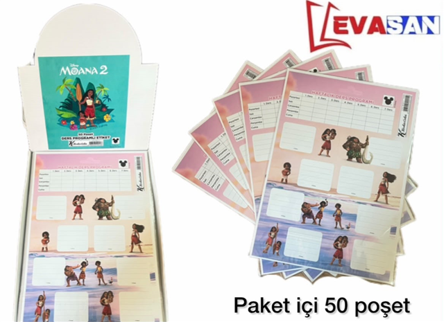 KESKİN COLOR MOANA DERS PROGRAMLI 3 LÜ OKUL ETİKETİ PK:50 Lİ 