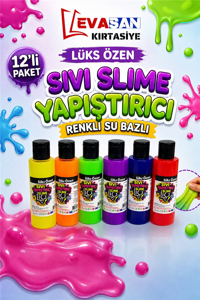 LÜKS ÖZEN 162 RENKLİ SU BAZLI SIVI SLİME YAPIŞTIRICI  70 ML PK:12 Lİ *24