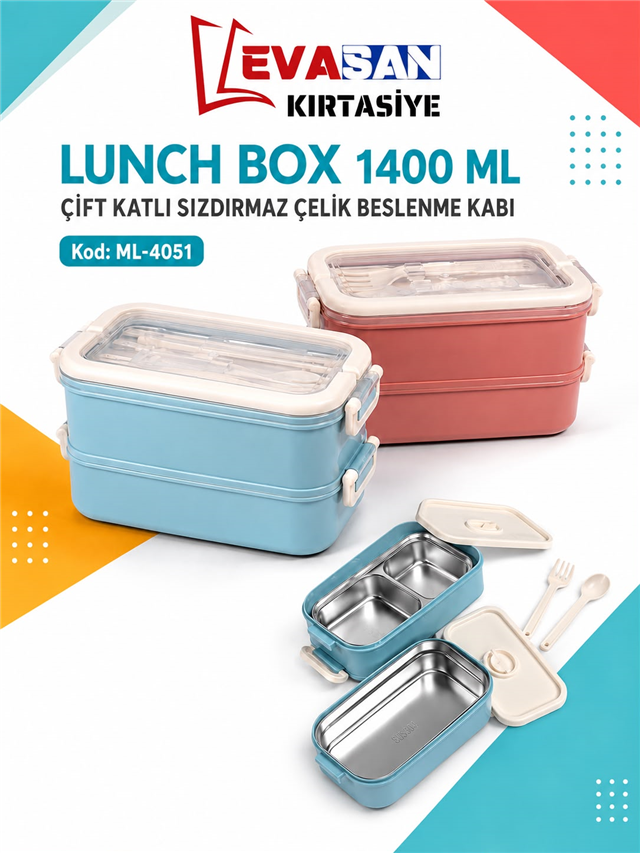 LUNCH BOX ML-4051 1400 ML ÇİFT KATLI SIZDIRMAZ ÇELİK BESLENME KABI