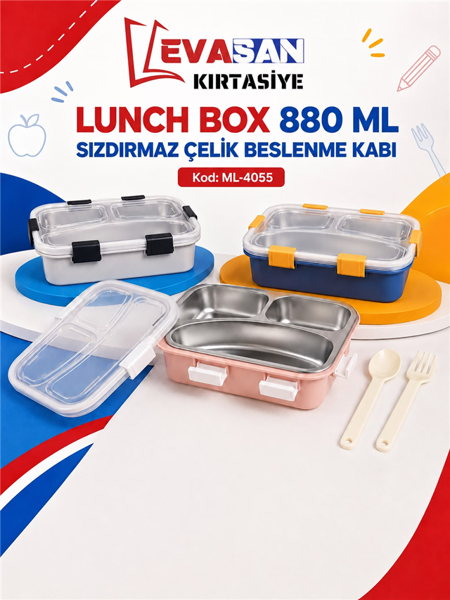 LUNCH BOX ML-4055 880 ML SIZDIRMAZ ÇELİK BESLENME KABI