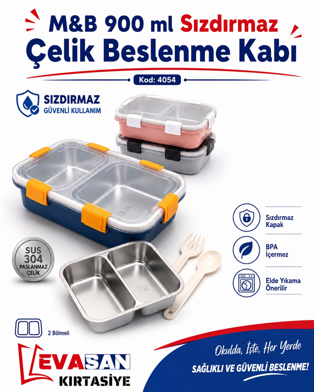M&B 4054 900 ML SIZDIRMAZ ÇELİK BESLENME KABI 