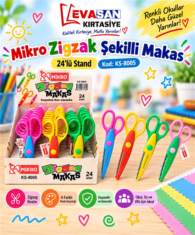 MİKRO KS-8005 ZİGZAG ŞEKİLLİ MAKAS 24 LÜ STAND