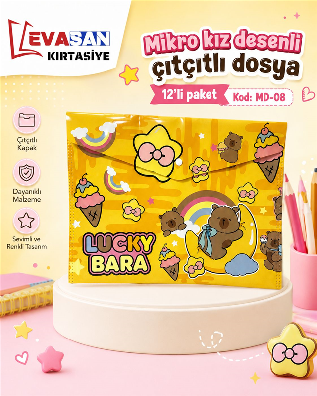 MİKRO MD-08 KIZ DESENLİ ÇITÇITLI DOSYA PK:12 Lİ 