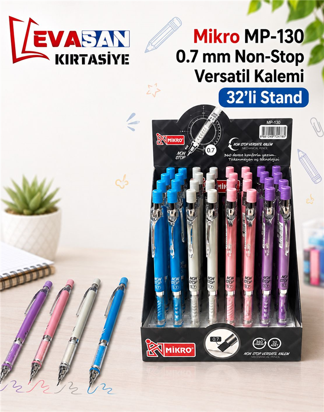 MİKRO MP-130 0,7MM NON-STOP VERSATİL KALEM 32 Lİ STAND 
