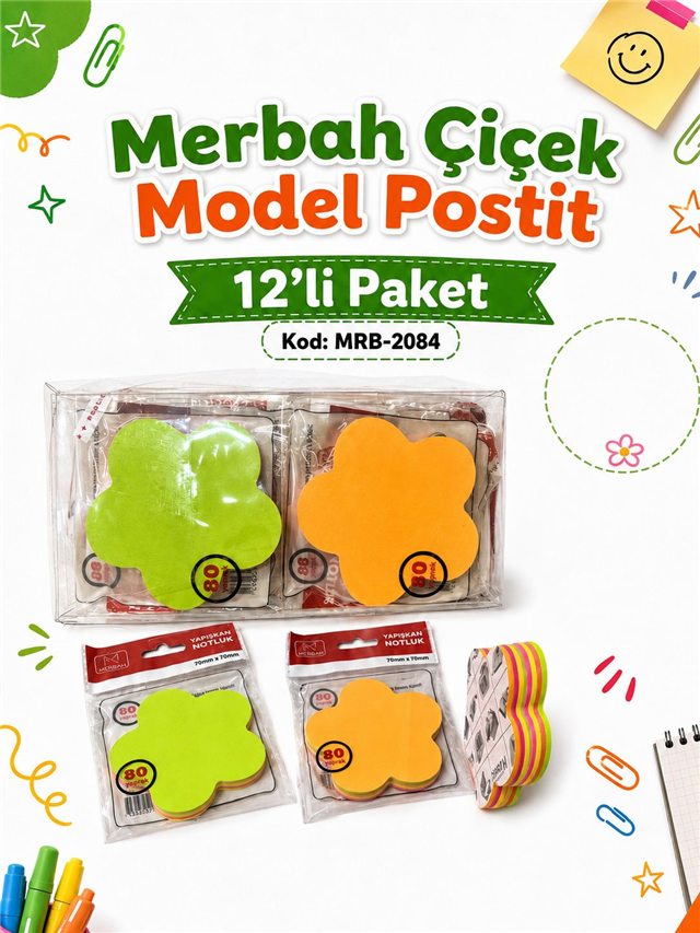 MRB-2084 ÇİÇEK MODEL POSTİT PK:12 Lİ 