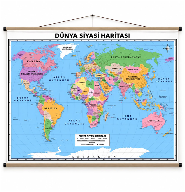 ODK 35X50 DÜNYA SİYASİ FİZİKİ HARİTA SELEFON ÇITALI