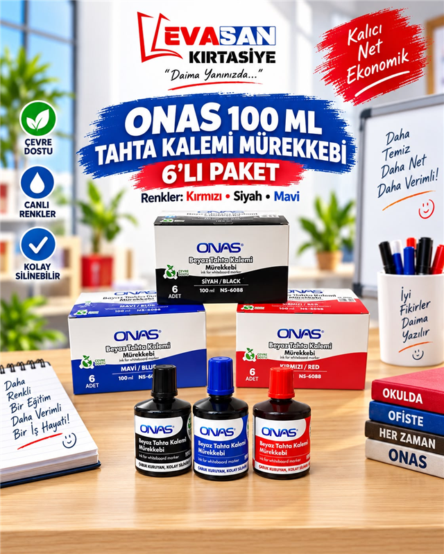 ONAS NS-6088 100 ML BEYAZ TAHTA KALEMİ MÜREKKEBİ PK:6 LI