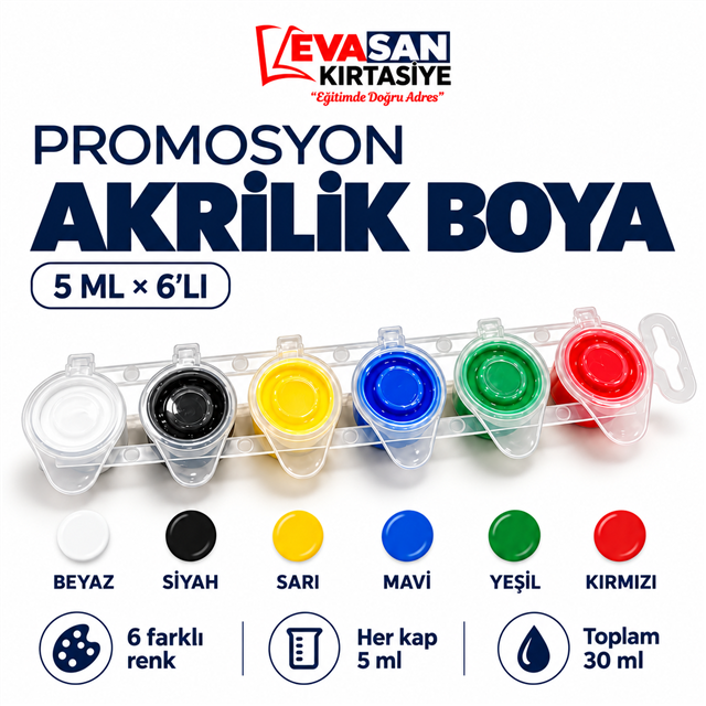 PROMOSYON 5 ML AKRİLİK BOYA 6 LI (100 İLE 1000 ARASI ALIMLAR İÇİN)