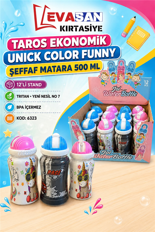 TAROS 6323 EKONOMİK ŞEFFAF MATARA 500 ML STAND 12 Lİ 