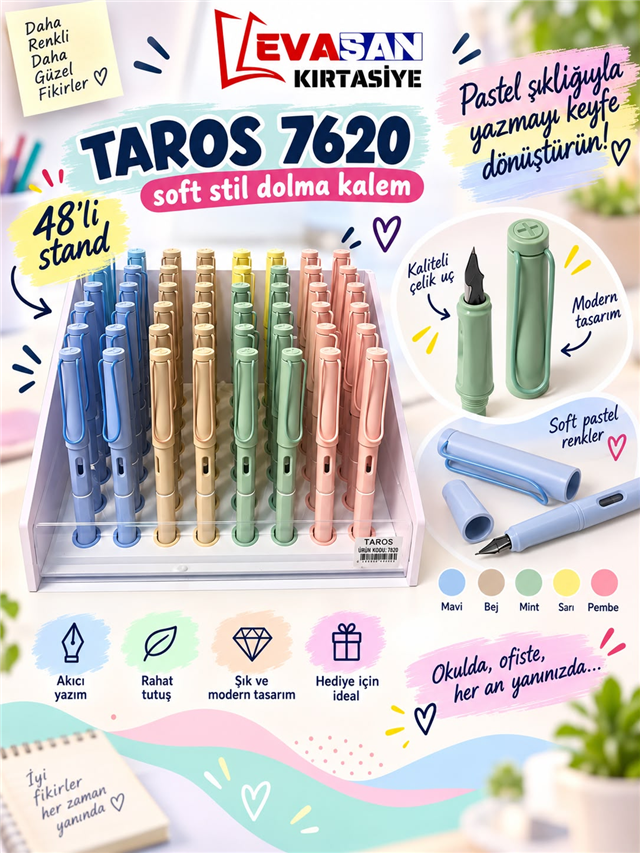 TAROS 7620 SOFT STİL DOLMA KALEM 48 Lİ STAND 