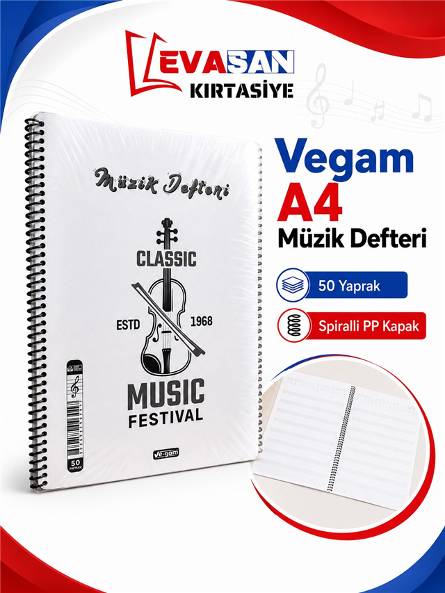 VEGAM SP PP KAPAK 50 YAPRAK MÜZİK DEFTERİ  *96