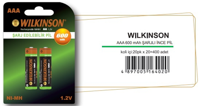 WILKINSON AAA 1,2V ŞARJ EDİLEBİLİR PİL 600 MAH