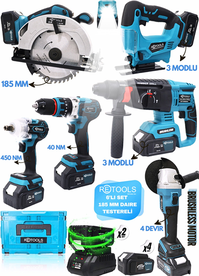 RKL-9088 - RETOOLS 6LI SET 185 MM DAİRE TESTERELİ VE USB IŞIKLI