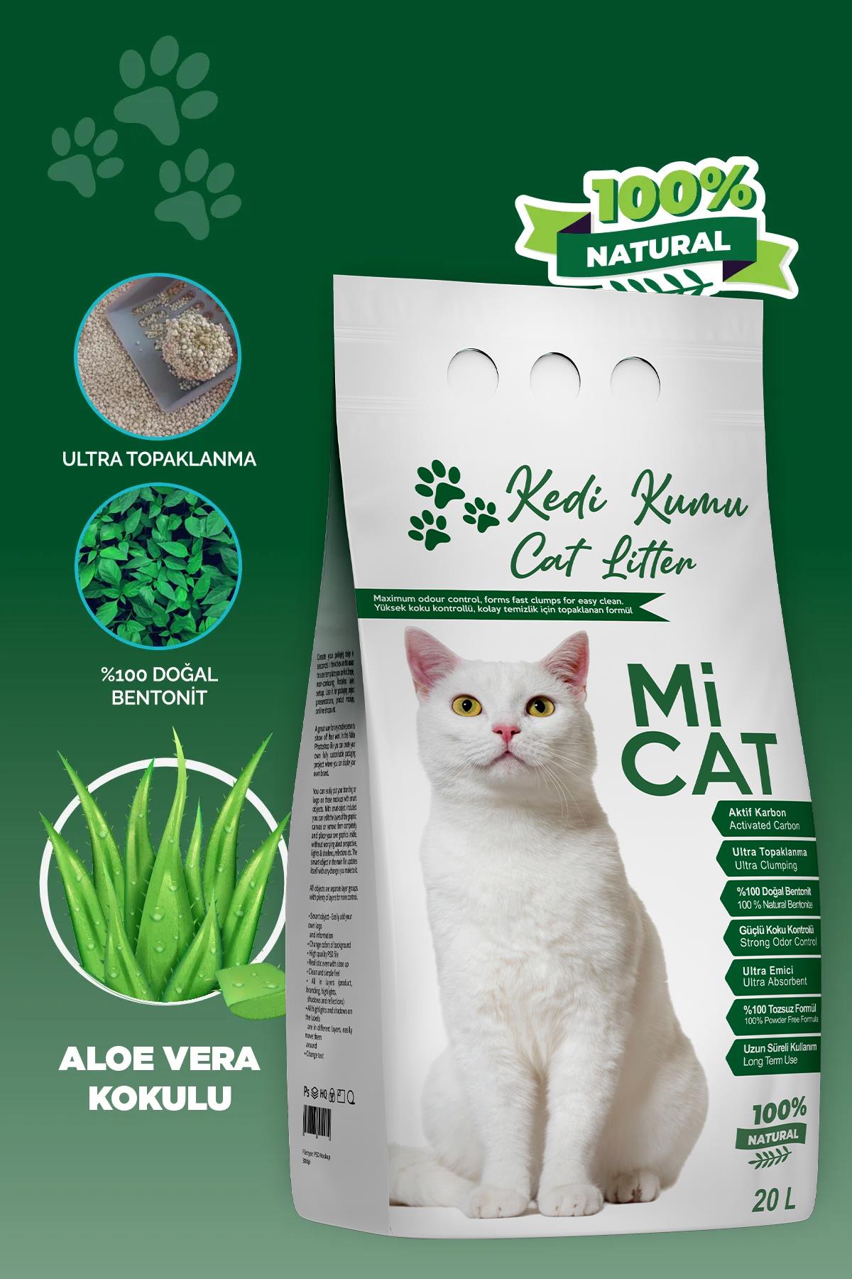 MiCat 20 Litre Aloe Vera Kokulu Kedi Kumu - Süper Topaklanan, Tozsuz