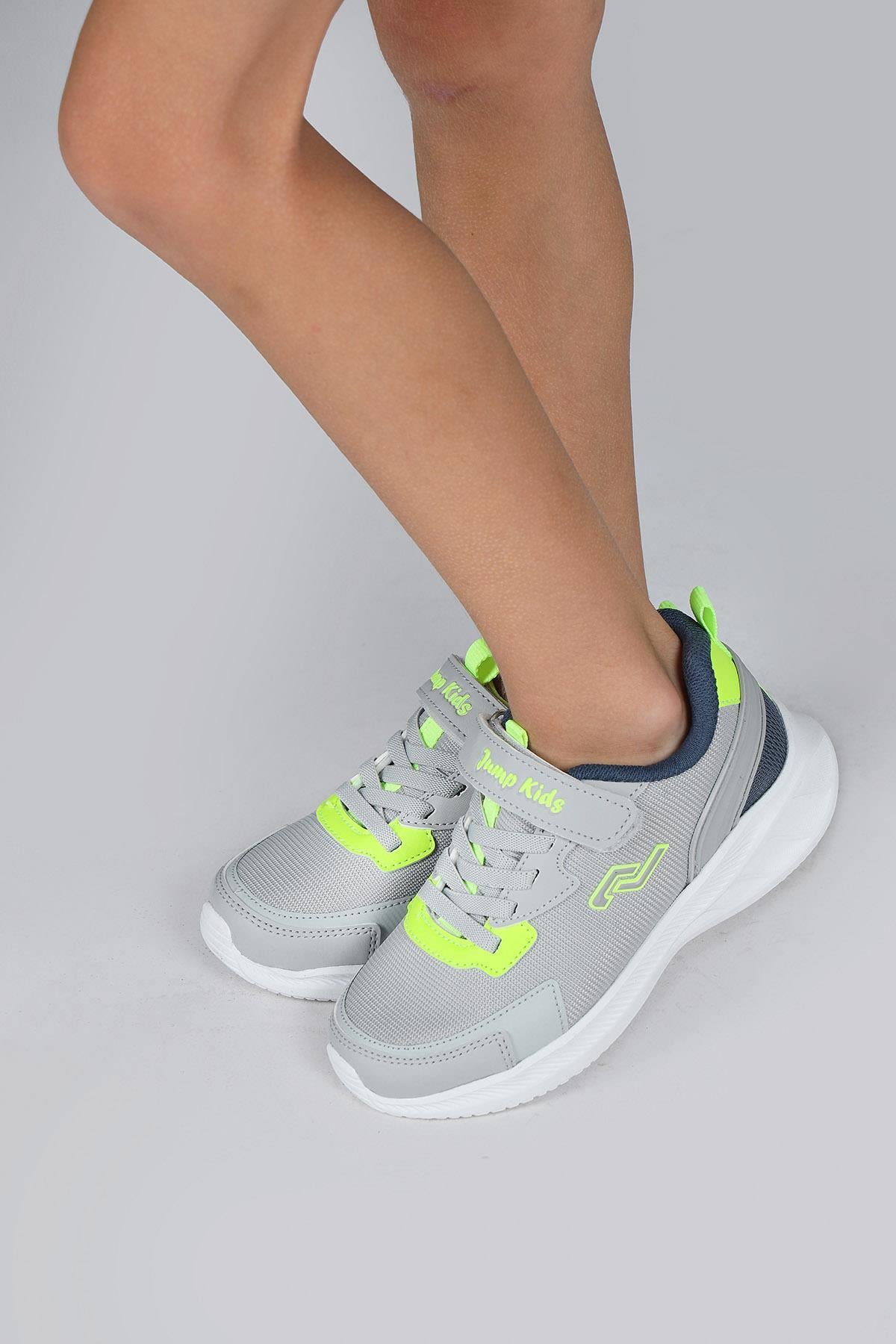28106 Cırtlı Açık Gri - Neon Yeşil Üniseks Çocuk Sneaker Günlük