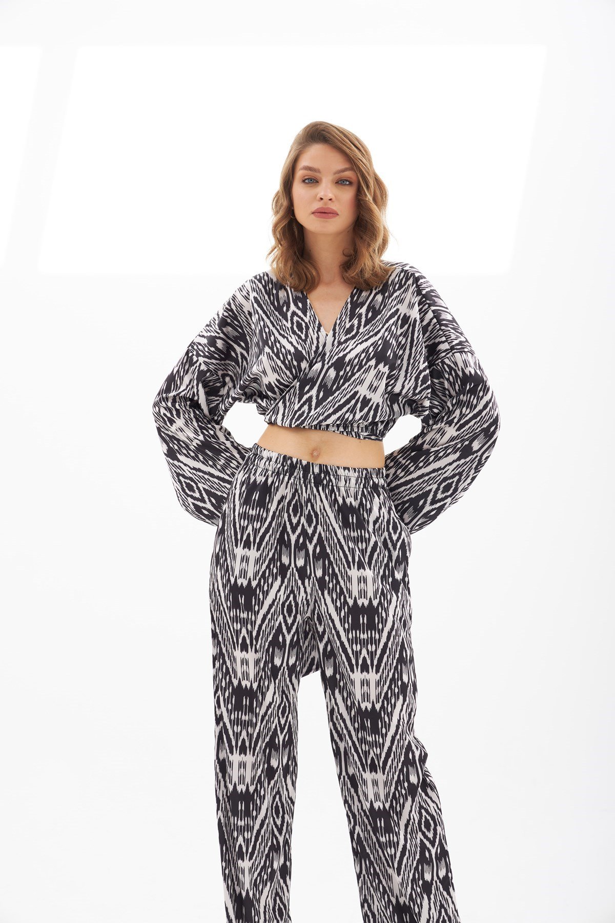 Alexis Crop Kruvaze Zebra Desenli Takım