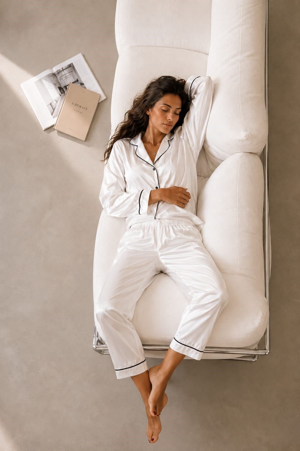 Hazel Beyaz Saten Pijama Takımı