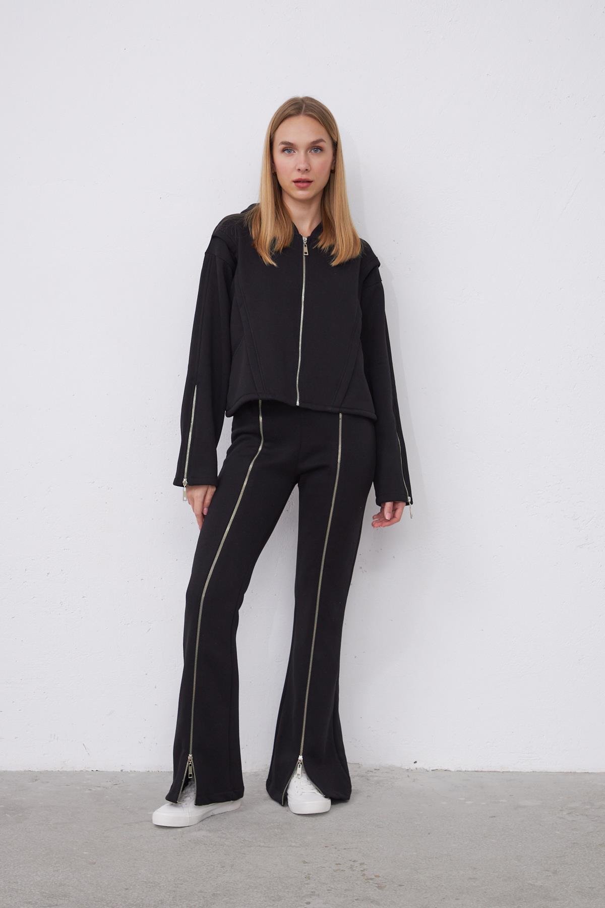 Kylie Siyah Oversize Pamuklu Kapşonlu Hodie Sweatshirt ve Jogger Eşofman Takım