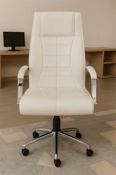 Cosmo Beyaz Yönetici Koltuğu – Ergonomik, Geri Yatarlı, Metal Ayaklı Lüks Ofis Koltuğu