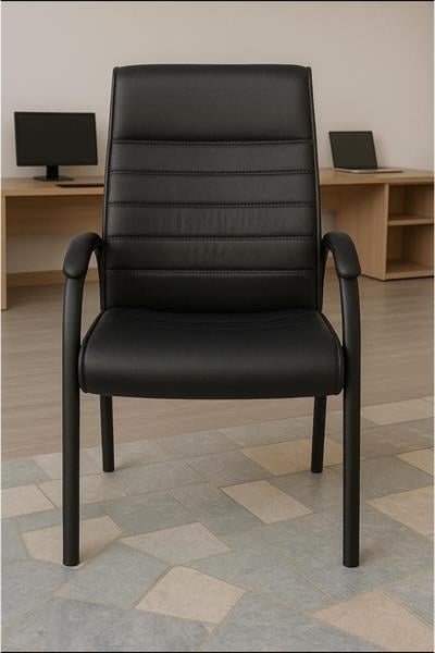 StarLine Sabit Ayaklı Bekleme Koltuğu – Bel Destekli, Ergonomik Deri Ofis Misafir Koltuğu
